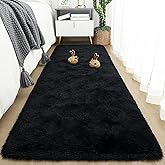 Tepook Soft Runner Rugs for Bedroom 2x6 ft with Rubber Backing, Black Fluffy Rugs for Living Room, Shag Bedside Rug Fuzzy Plush Carpet for Room, Area Rug for Dorm Nursery Hallway Indoor Home Decor