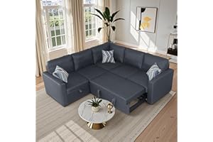 Trygoal Sleeper Sofa Couch with Pull Out Bed, L Shaped Couch Bed with Storage, Sectional Sleep Couches, Convertible Sleeper Sofa Beds W/Reversible Chaise&Back Cushion for Living Room, Dark Grey