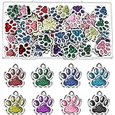 Hicarer 80 Pieces Dog Charms for Jewelry Making Animal Cat Dog Paw Charms Pendants Crystal Beads Glitter Footprint Jewelry Findings DIY Necklace Bracelet, 8 Colors(Glitter Style)