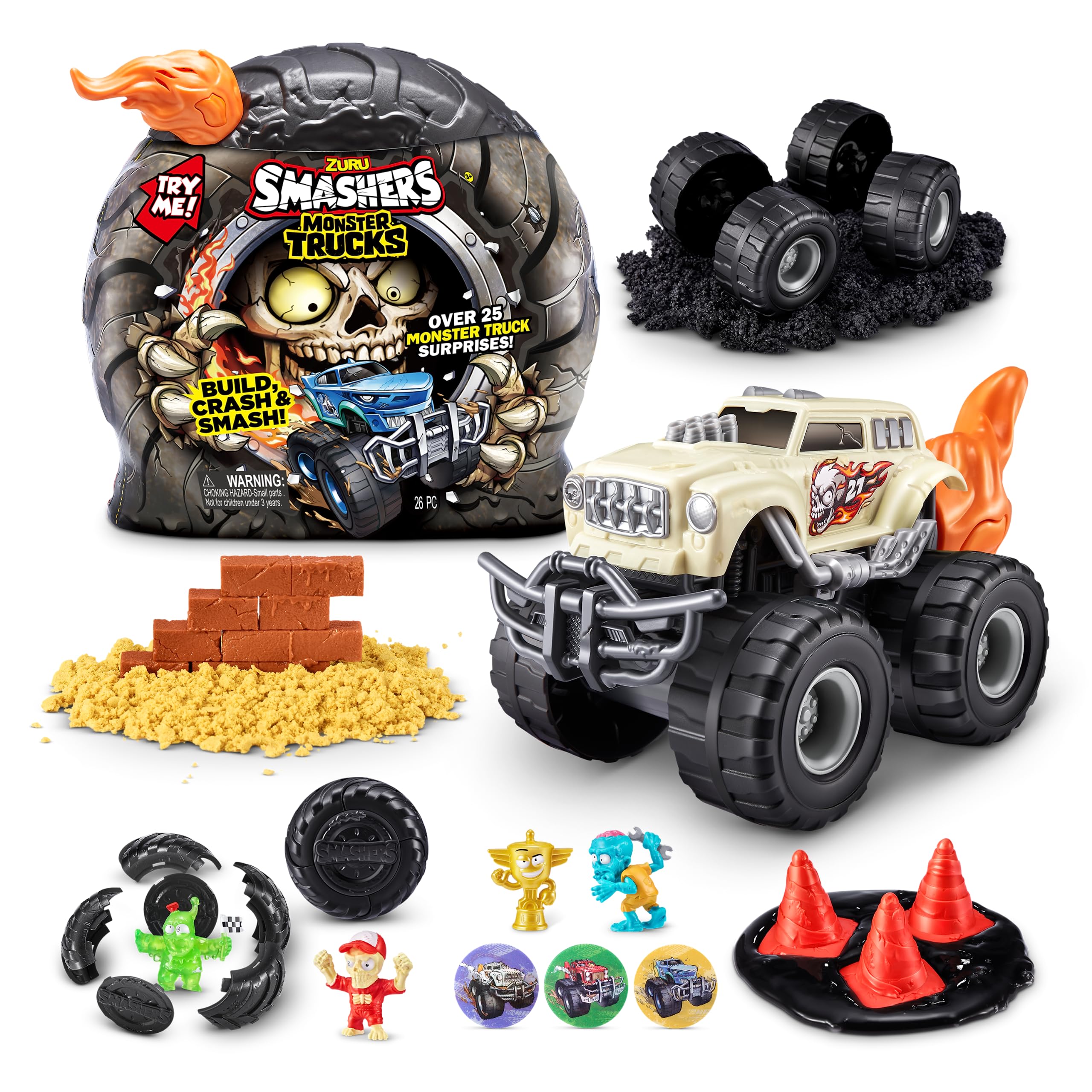 Smashers Monster Truck Surprise - Monster Truck Playset Skull Truck, 25 Surprises, Monster Truck Car, Collectible Race Car Toy (Skull Truck)