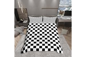 MANFEI Black and White Plaid Duvet Cover Set Twin Size, Reversible Geometric Grid Bedding Quilt Cover for Boys Teens Adults Room Decor, Soft Lattice Checkerd Comforter Cover with 1 Pillowcase, No Filler