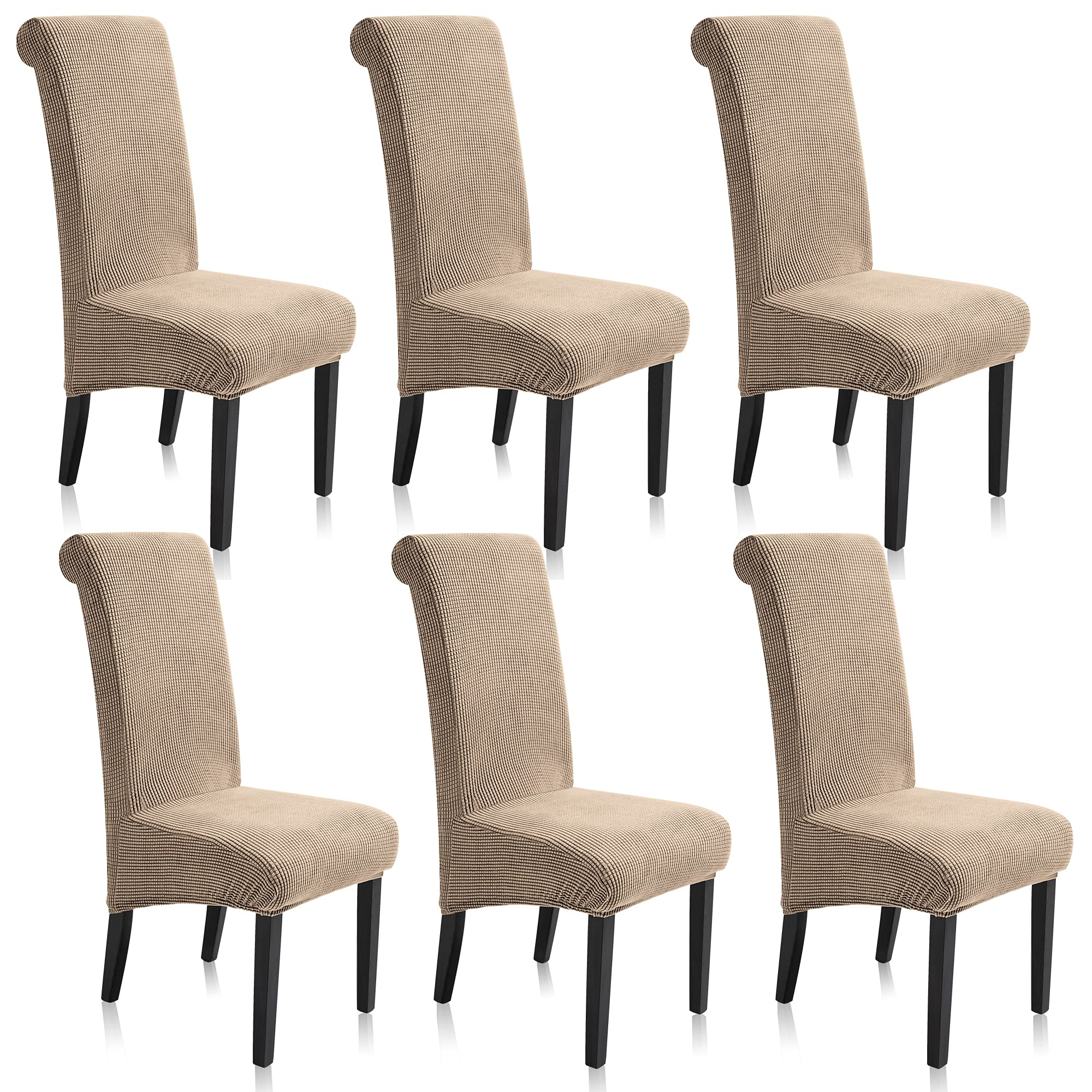 TIANSHU Long Back Twill Dining Chair Cover 6 Pack,Removable Washable Chair Slipcovers for Hotel Dining Room Ceremony Banquet Wedding Party Decor (6 Pack,sand)