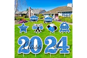 HBMIANICE 8 Pieces Graduation Yard Sign Decorations Congrats Graduation Lawn Signs 2024 for Outdoor Congrats Graduation Party Decoration Supplies(Blue)