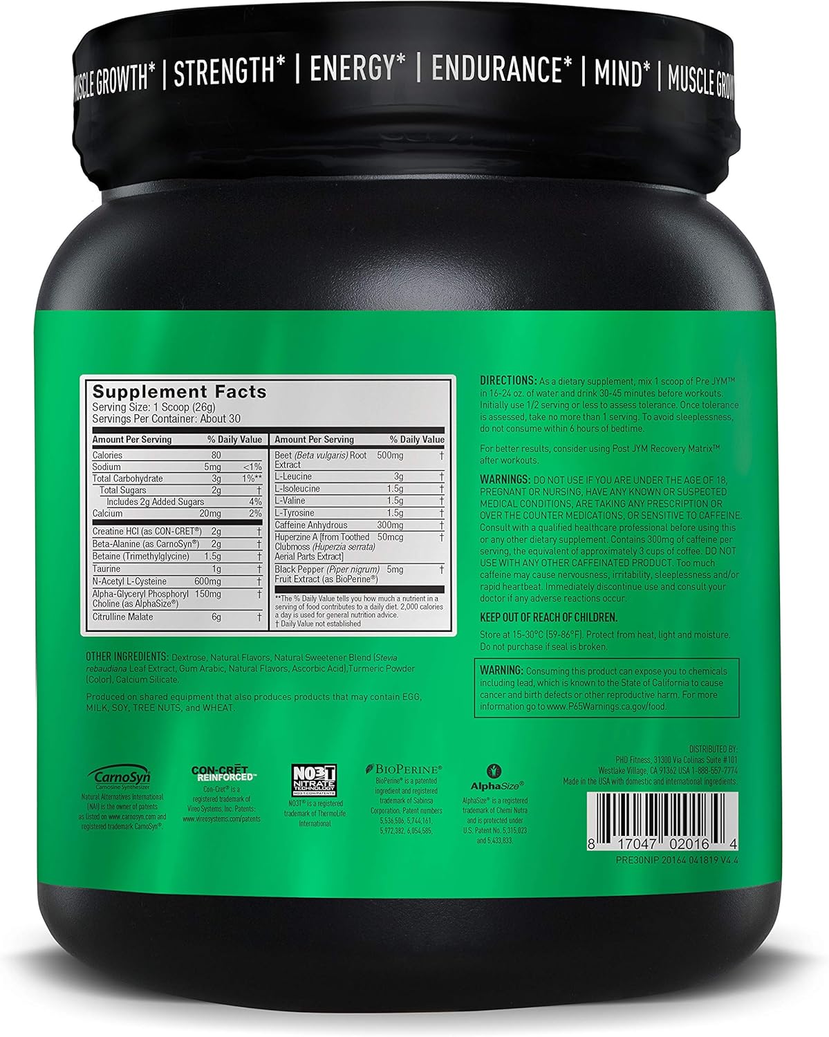 Pre JYM Pre Workout Powder - BCAAs, Creatine HCI, Citrulline Malate, Beta-Alanine, Betaine, and More | JYM Supplement Science | Natural Island Punch Flavor, 30 Servings: Health & Personal Care