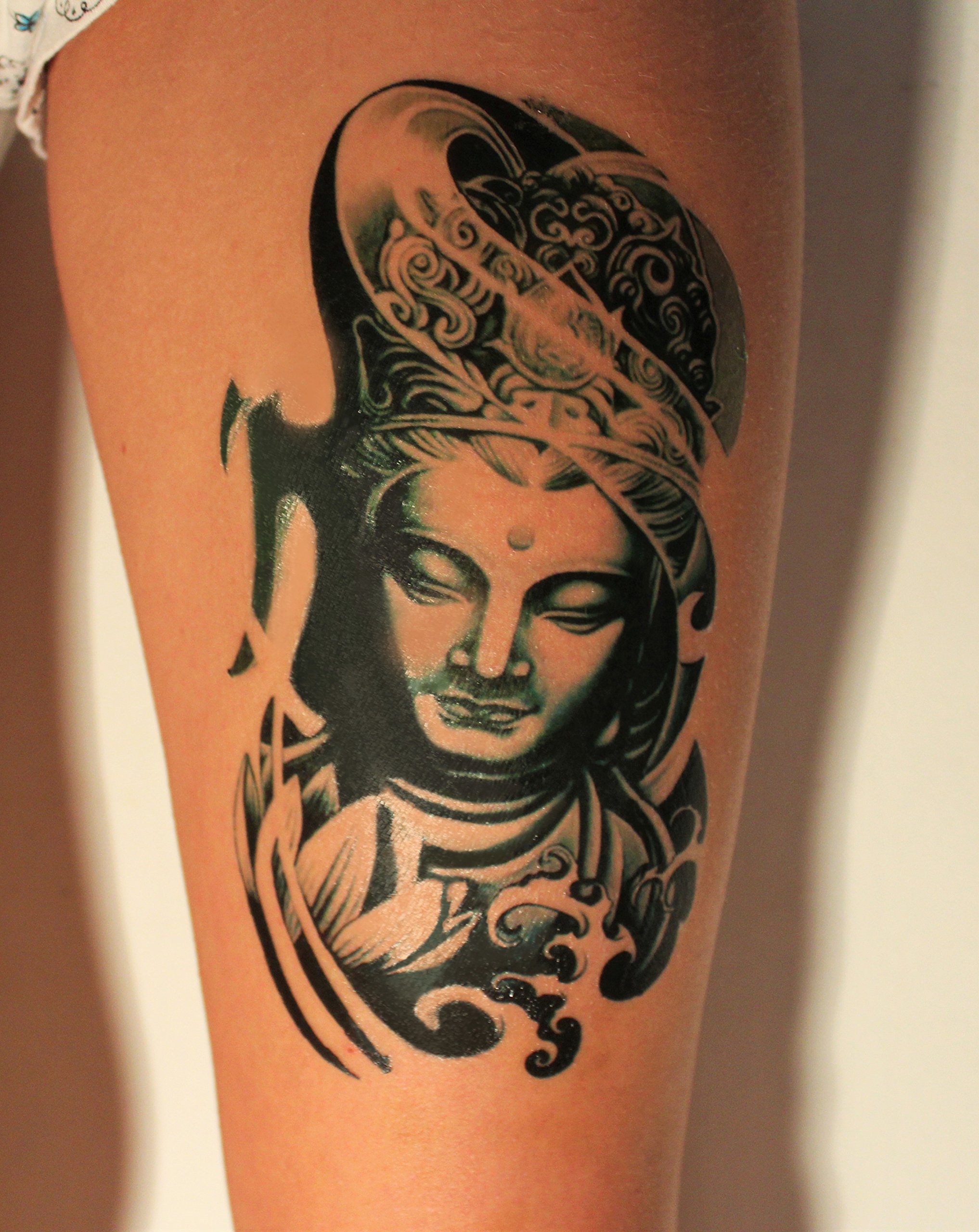 Large Budda Temporary Tattoo - Stylish Black Ink Design