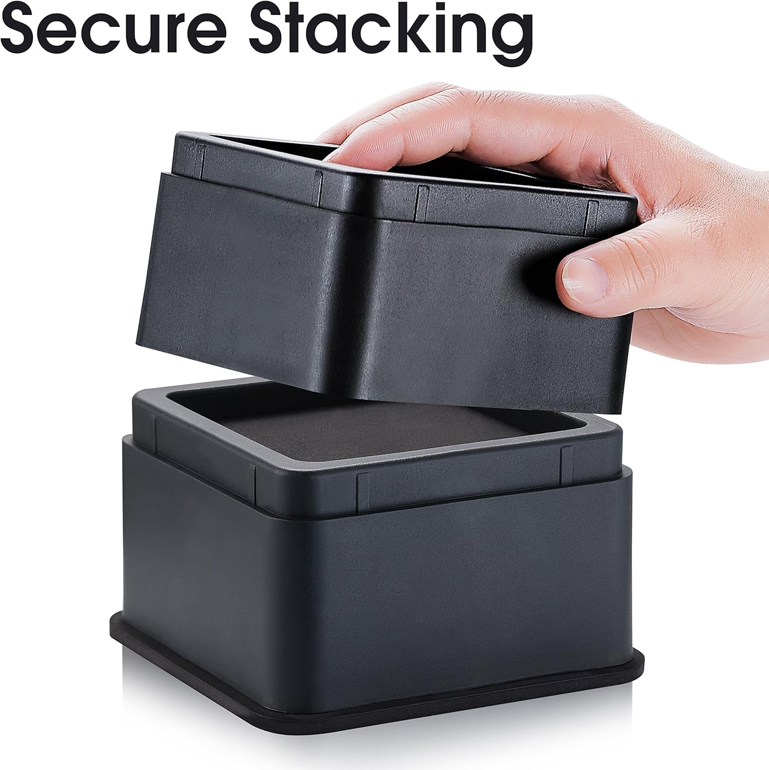 iPrimio Bed and Furniture Risers – Square Elevator up to 2” Per Riser and Lifts up to 10,000 LBs - Protect Floors and Surfaces – Durable ABS Plastic and Anti Slip Foam Grip – Stackable (4, Black): Home & Kitchen