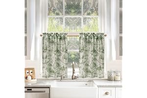 DriftAway Kitchen Curtains Toile Tier Linen Short Curtains Cafe 36 Inch Length for Living Room Bathroom Farmhouse French Country Vintage Printed Pattern Rod Pocket 2 Panels Loden Green