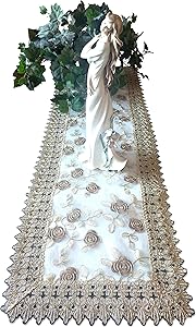 Galleria di Giovanni Dresser Scarf 54 Inch Metallic Gold Rose Lace Victorian Dresser ScarfTable Runner Doily