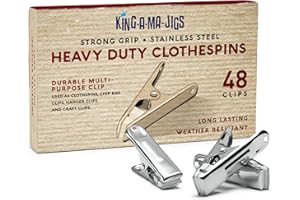 KING-A-MA-JIGS 48 Pack - Long Lasting, Stainless Steel Clothespins - Strong Grip - Weather-Resistant, Multipurpose Clip - Use As Clothesline Laundry Clips, Chip Bag Clips, Hanger Clips and Craft Clips (48 Pack)