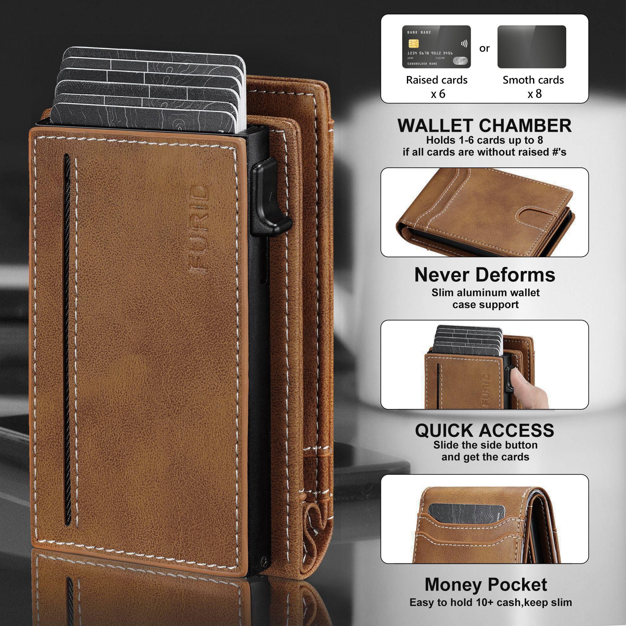 furid Smart Wallet For Men Slim: Rfid Minimalist Pop Up Wallets with Money Clip Metal Credit Card Holder - Gifts for Husband Father at Birthday Anniversary