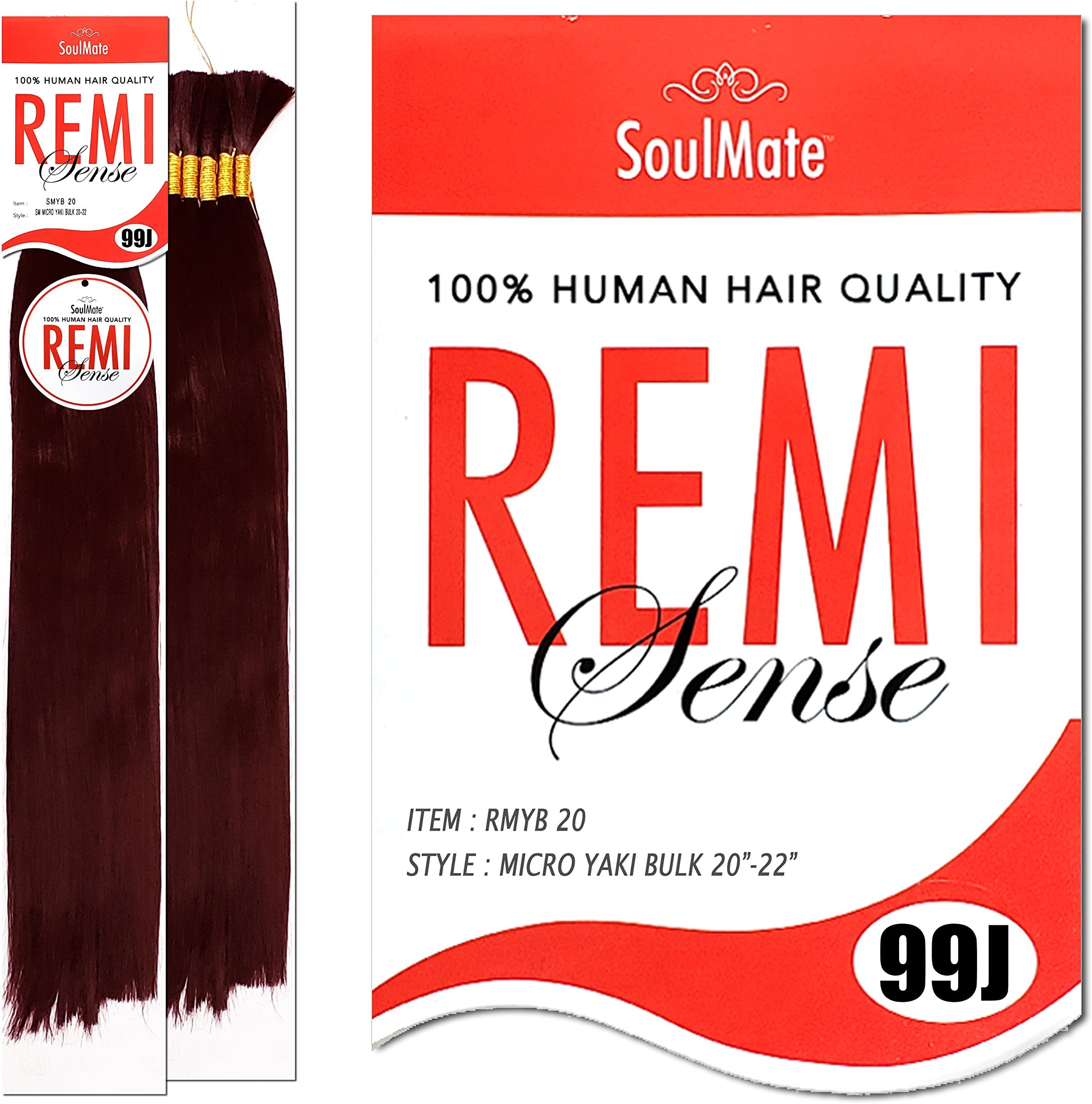 [2PACKS DEAL] SOULMATE REMI SENSE Human Hair Blend Micro Braid Yaki Bulk 20"-22" - RMYB 20 (99J [Dark Wine])
