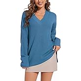 BERESIA Women's V Neck Oversized Sweaters for Women Off Shoulder Loose Knit Jumper Pullover Tops