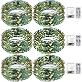 Remagr Fairy String Lights Battery Operated Green Wire LED Waterproof String Lights with Remote 8 Modes for Winter Tree Patio Garden Backyard Home Indoor Outdoor(33ft,Warm White,6 Pack)