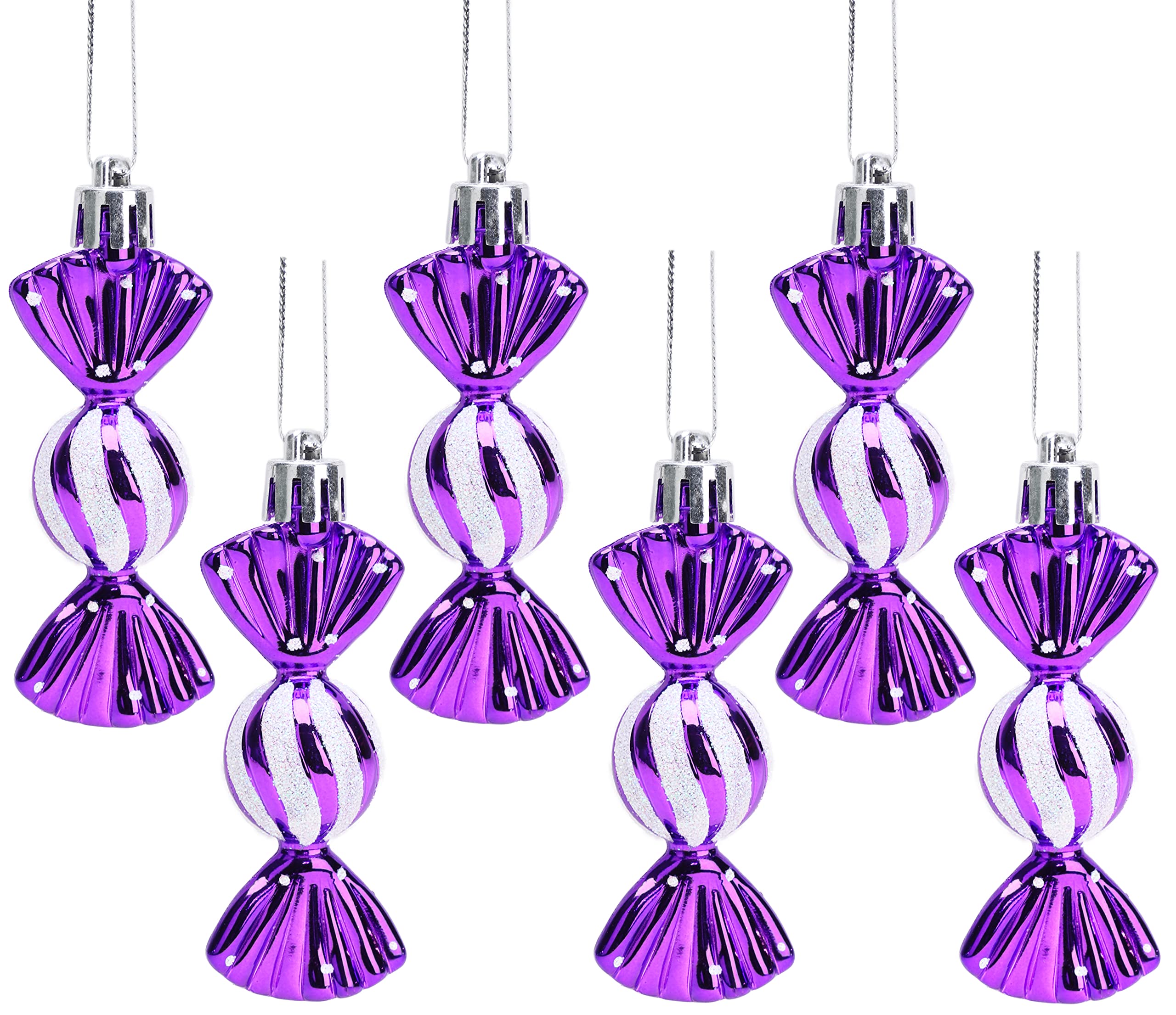 Christmas Concepts® Pack of 6-80mm (3.2") Mini Sweet Shaped Baubles – Shiny & Glitter Decorated – Christmas Tree Decorations (Purple)
