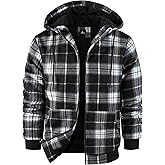 ZITY Hoodies for Men Flannel Fleece Sweatshirt Plaid Full Zip Up Jacket Sherpa Lined Winter Warm Coat