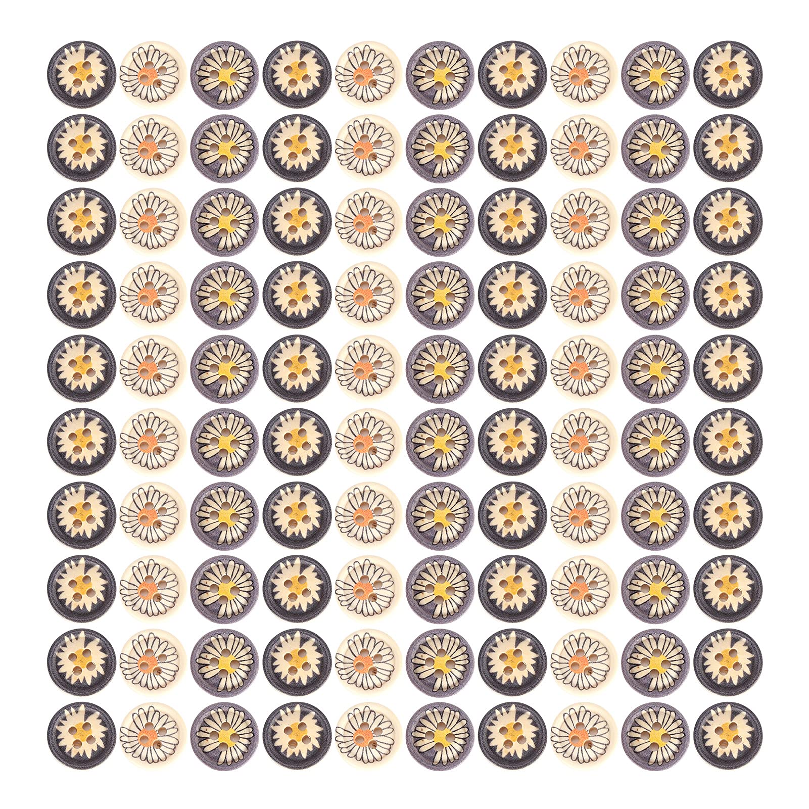 100Pcs Wooden Buttons 15mm, Natural Wood 4 Hole Buttons Little Daisy Sewing Buttons Decorative for Craft DIY Scrapbook Decor