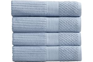 Springtree Home 100% Cotton Bath Towel Set of 4 | Super Soft & Absorbent with Quick-Dry Fibers | 4 Bath Towels |Textured and Durable Cotton | Krista Collection (Dusty Blue)