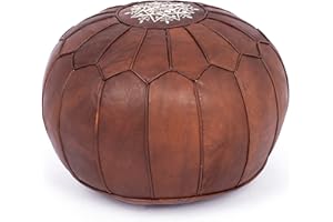Marrakesh Gallery Genuine Leather Round Pouf Unstuffed - Moroccan Ottoman Footstool, Footrest Cover - Boho Decor - Bohemian Living Room, Bedroom, Kids Room, Gift & Wedding