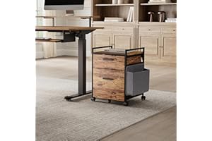 EUREKA ERGONOMIC 2-Drawer Mobile File Cabinet with Wheels, Solid Wood Rolling Storage Cabinet for Home Office, Space-Saving Under Desk Organization with Printer Stand, Rustic Brown