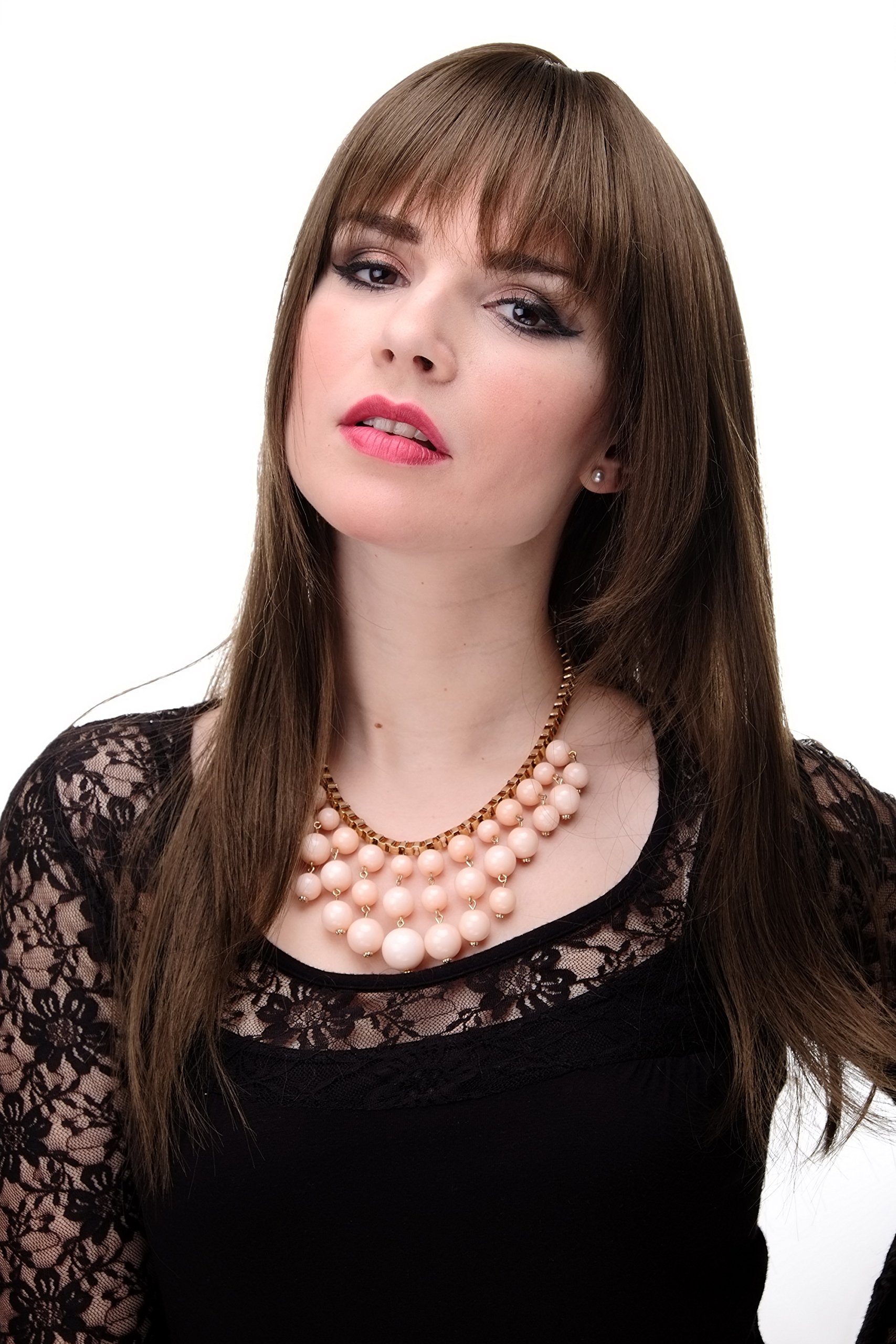 WIG ME UP 3280-10 Lady Quality Wig long straight sexy long fringe bangs medium brown 19,5 inch