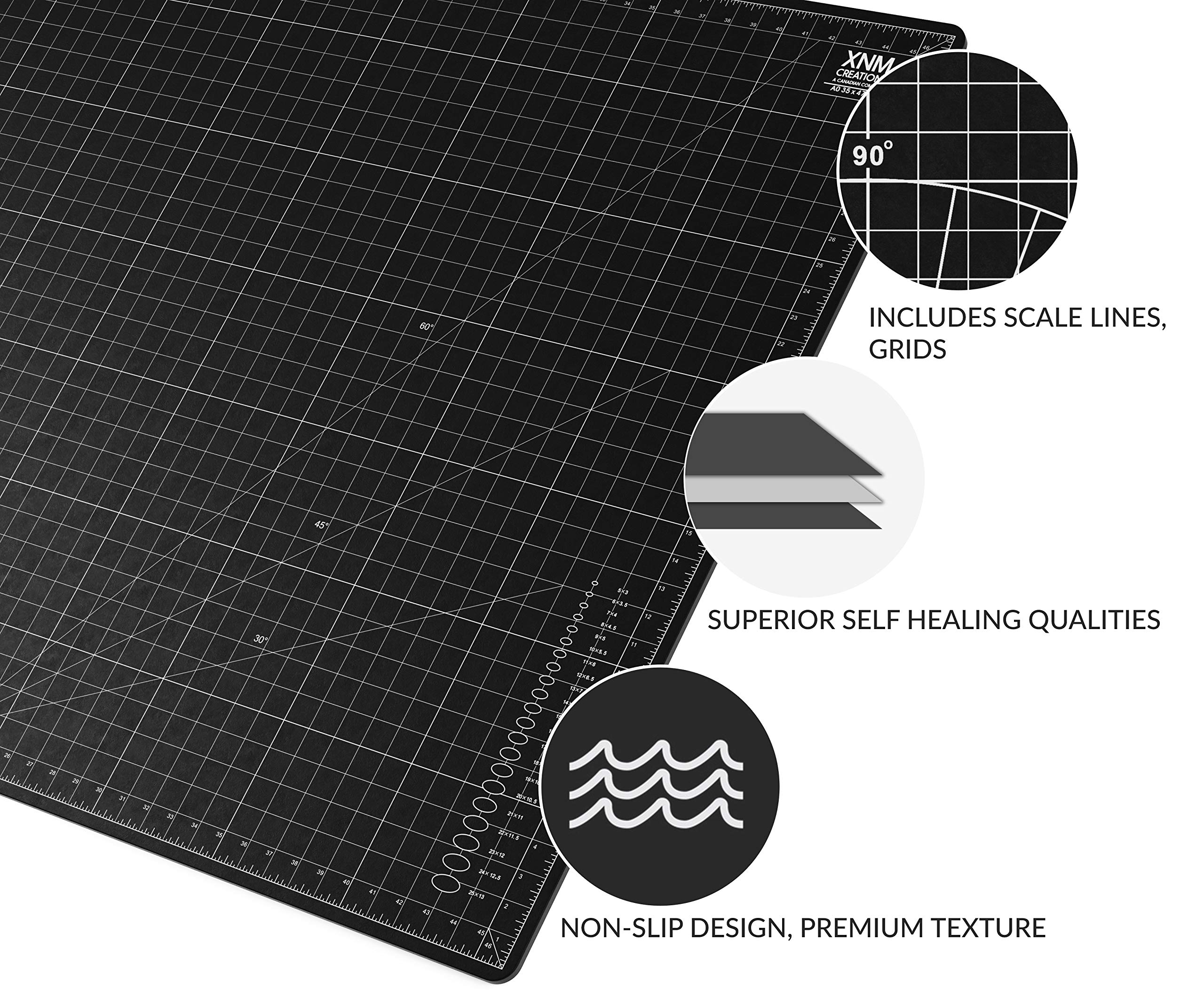 XNM Creations Premium Self Healing Cutting Mat - 36 Inches by 48 inches - A0-3 Layer Quality PVC Construction - Dual Sided, Imperial and Metric Grid Lines - Perfect for Cutting, Sewing, and Crafts