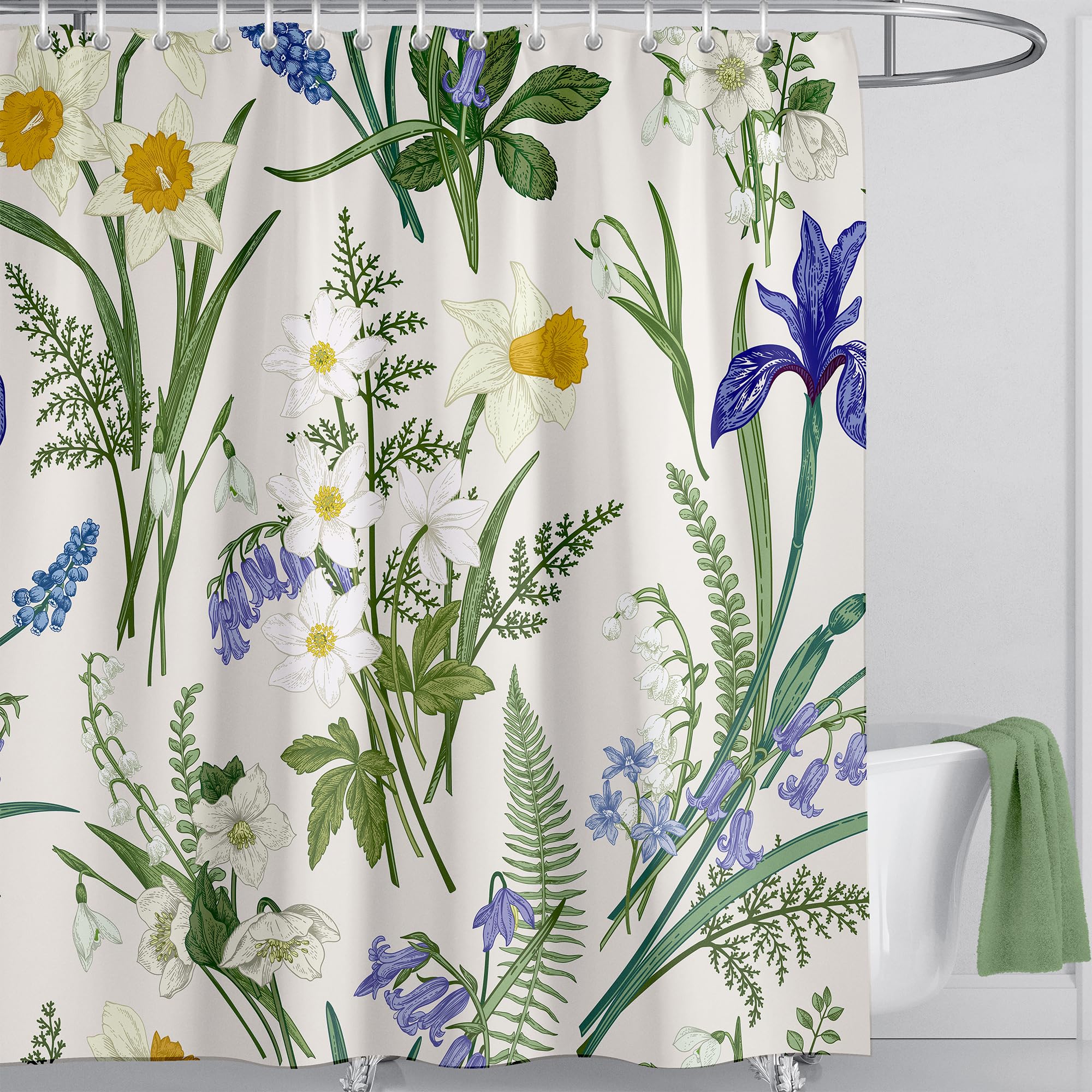 LIVETTY Shower Curtain Plant Curtain Floral Shower Curtains for Bathroom 180cm × 180cm Quick-Drying Kitchen Curtains Machine Washable with 12 Hooks — image 1