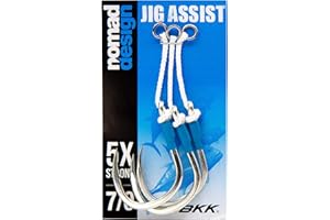 Nomad Design Jigging Assist Super Strong BKK Hooks, with Heavy Duty Solid Rings and Assist Cord, Pack of 3, Multiple Sizes