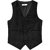 Boys Vest Vintage Tweed Toddler Little Kids Retro Waistcoat with Pocket Sleeveless Slim Fit Casual Vests Outfit