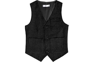 BOIHEDY Boys Vest Vintage Tweed Toddler Little Kids Retro Waistcoat with Pocket Sleeveless Slim Fit Casual Vests Outfit