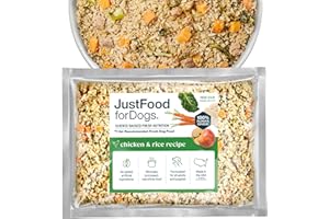 JustFoodForDogs Frozen Fresh Dog Food, Complete Meal or Topper, Chicken & Rice Human Grade Recipe, 18 oz (Pack of 7)