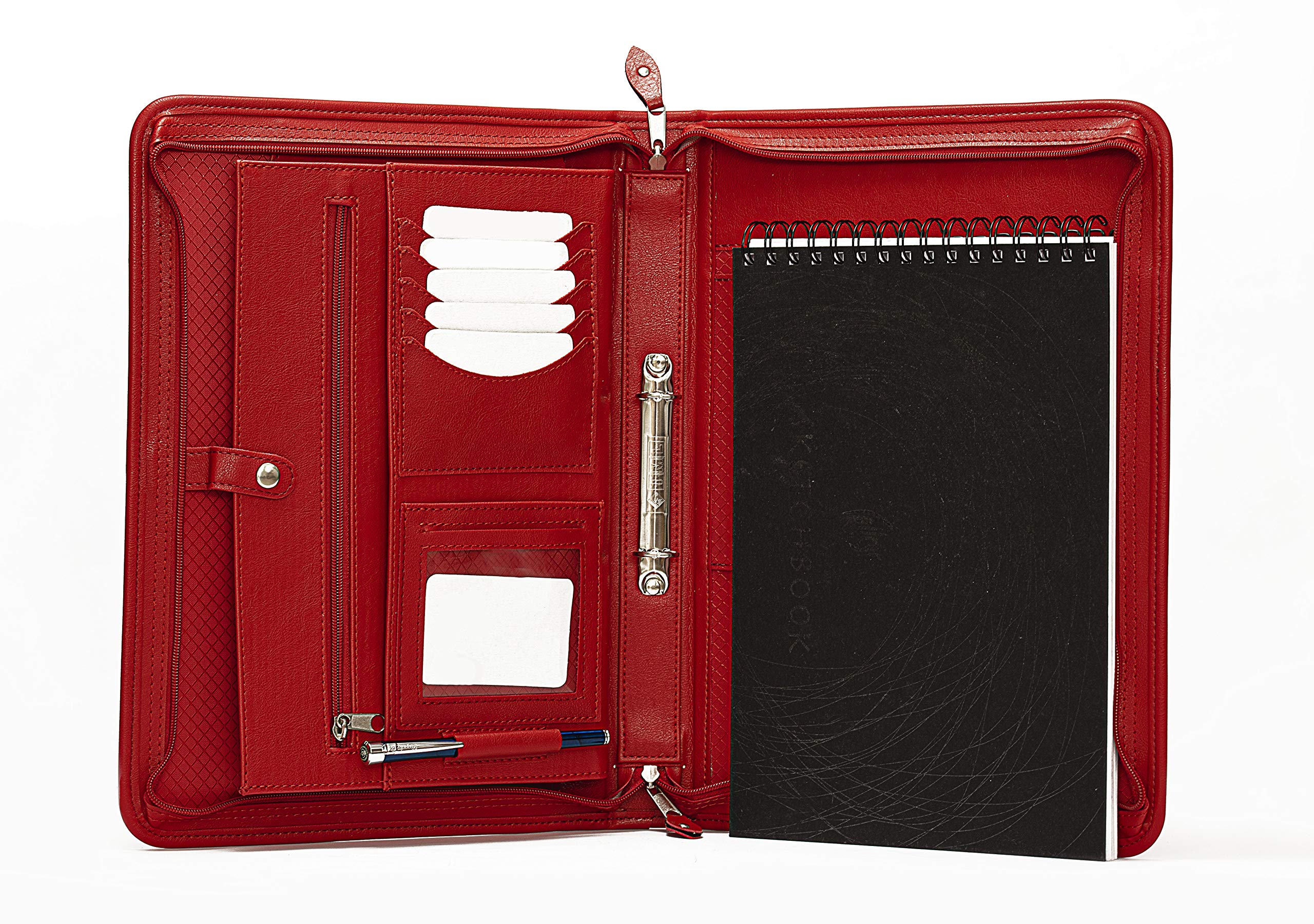 Noda Artificial Leather Business Padfolio Presentation Meeting Conference A4 Folder Ring binder Portfolio with Handle (Red)