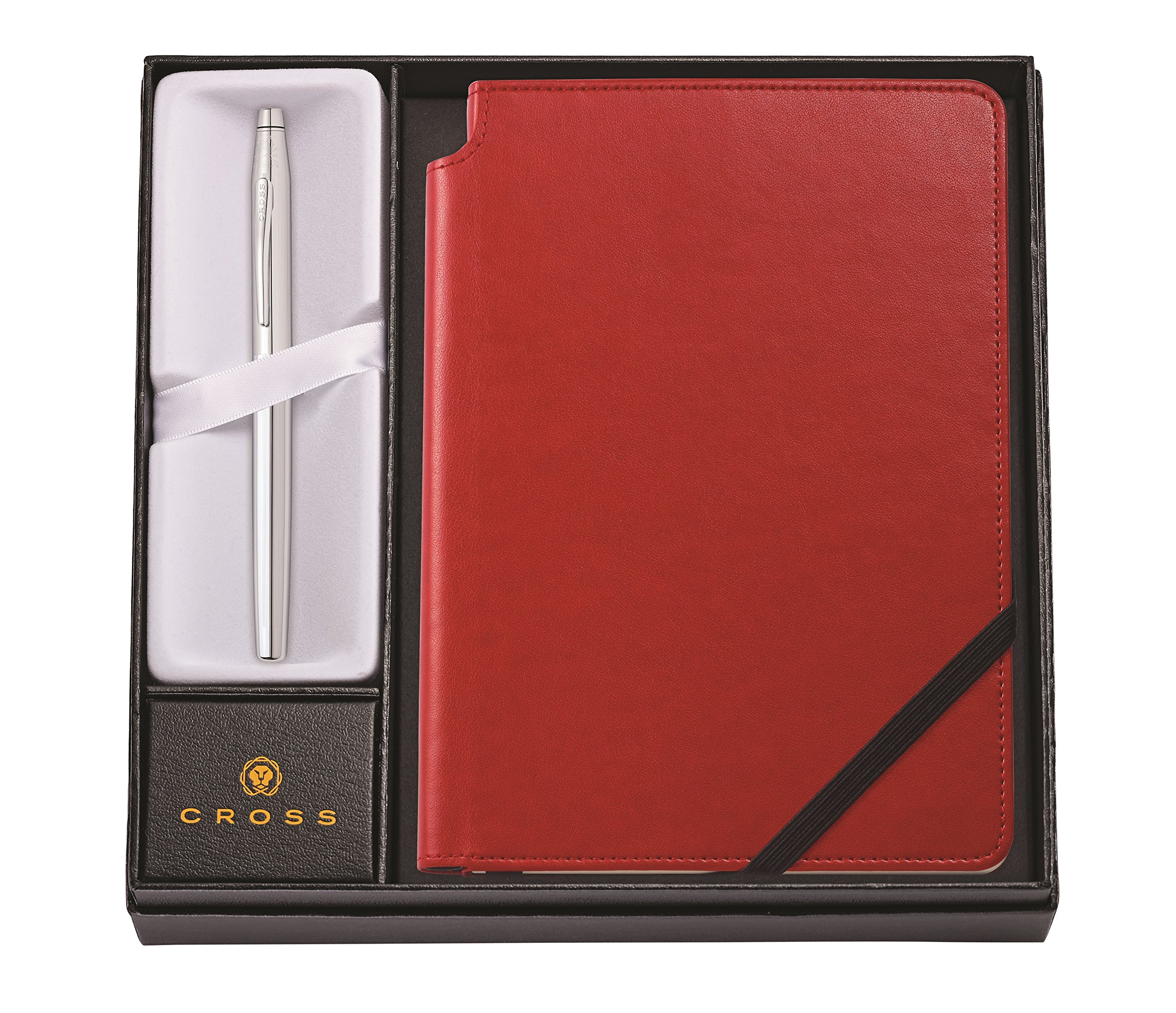 CROSS Classic Century Chrome Gift Set with Rollerball Pen and Medium Red Lined Journal incl. Premium Gift Box