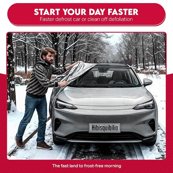 HIBISQUIBILIO UV RESISTANT WINTER WINDSHIELD COVER WITH REFLECTIVE STRAPS – BREATHABLE HAIL COVER – WINDPROOF & DUSTPROOF | 6-LAYERS WATERPROOF SEDAN CAR COVER FOR ALL WEATHERS FOR SEDAN & TRUCKS