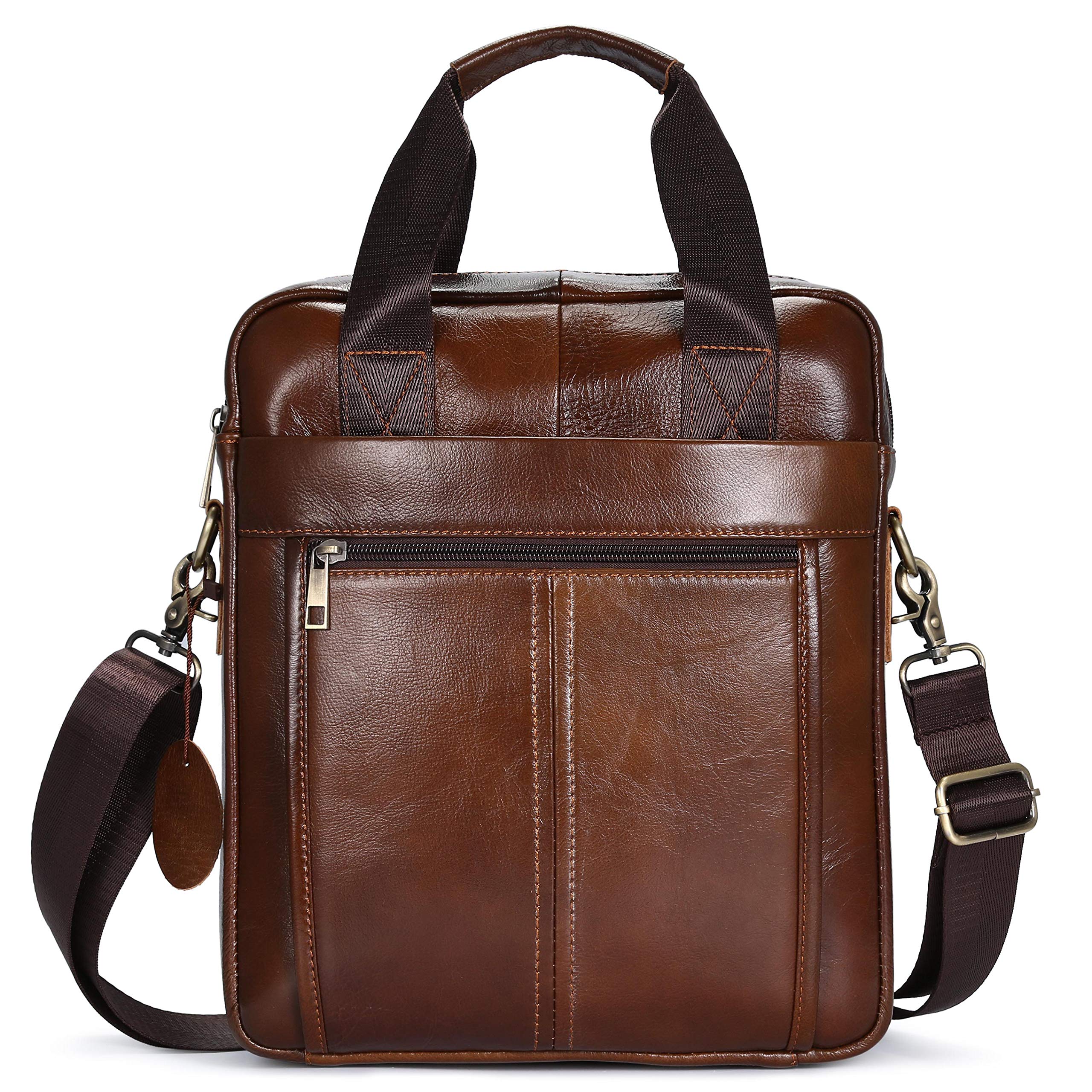 BAIGIO Mens Leather Handbag Crossbody Shoulder Messenger Bag Small Briefcase iPad Tablet Case for Work School Business Travel (Brown)