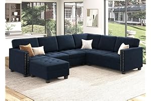 HONBAY Velvet Convertible Sectional Sofa L Shaped Couch with Storage Top Tray Ottoman Corner Sectional Couch with Reversible Chaise