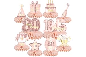GEXOLENU 10PCS 80th Birthday Decorations Centerpieces for Table Decorations, 2025 Vintage 1945 Honeycomb Table Topper Back in 1945 Birthday Party Decoration for Women (Rose Gold & Black, 80 Years)