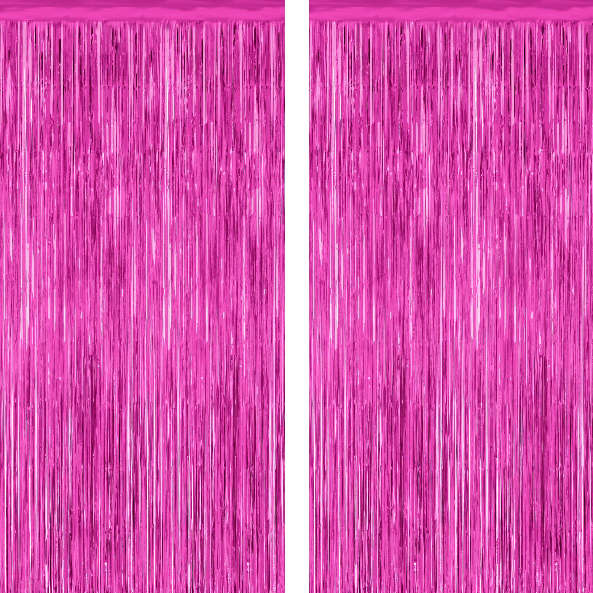 Photo 1 of 2 Pack Hot Pink Party Decorations, 3.28 FT x 7.05 FT Hot Pink Backdrop, Metallic Rose Red Photo Backdrop Foil Curtains Tinsel Backdrop, Metallic Pink Party Decor Wedding Party Supplies