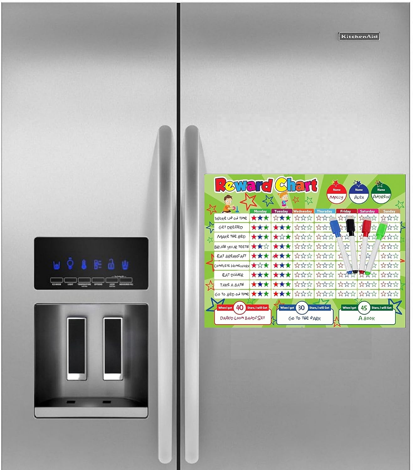 Magnetic Behavior/Star/Reward Chore Chart, One or Multiple Kids, Toddlers, Teens 17" x 13", Premium Dry Erase Surface, Flexible Chart with Full Magnet Backing for Fridge, Teaches Responsibility! : Office Products