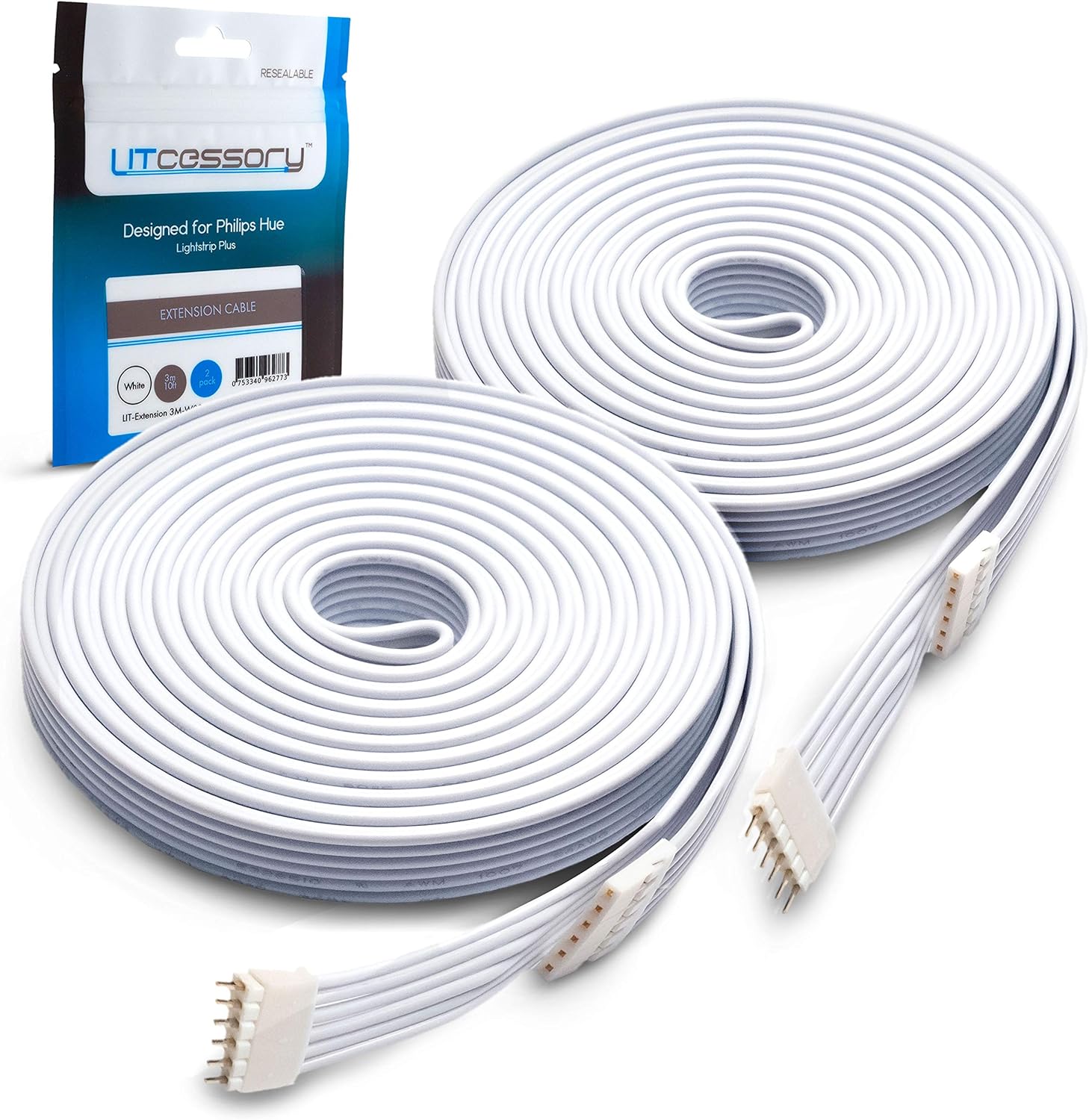 Litcessory Extension Cable for Philips Hue Lightstrip Plus (3m, 2 Pack