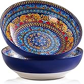 Noevany Large Serving Bowls Set of 2, Bohemian Style 10" Large Ceramic Bowls for Entertaining and Party, Bowls for Pasta Soup Fruit Ramen Cereal, Dishwasher Oven Safe