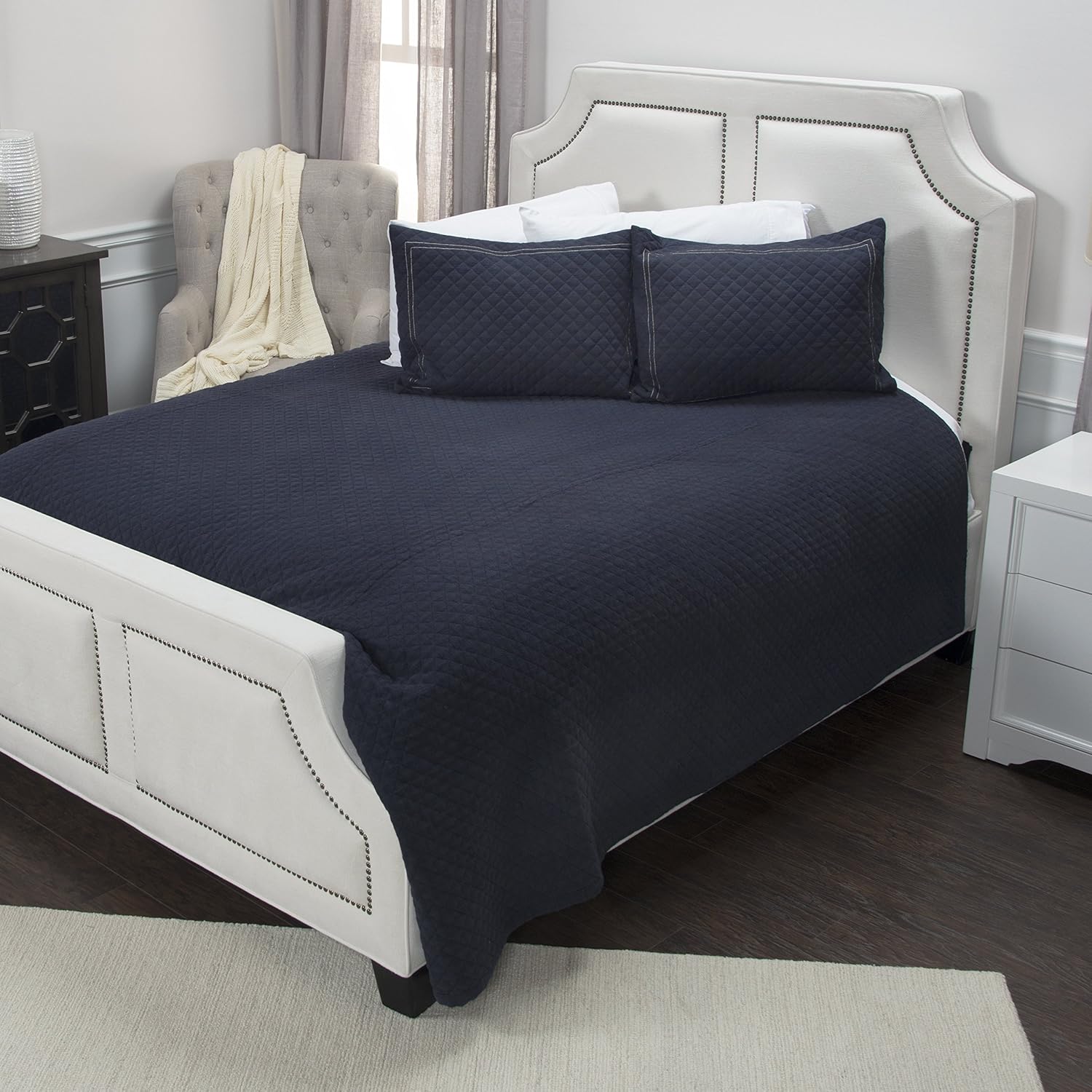 Rizzy Home Breeze on by Nightfall Quilted Bedding, Queen, Indigo