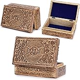 Ajuny Wooden Hand Carved Decorative Jewelry Box Moon Star Carvings Vintage Keepsake Storage Organizer Travel Treasure Chest Trinket Holder Case Great Gifts 8x5 Inch