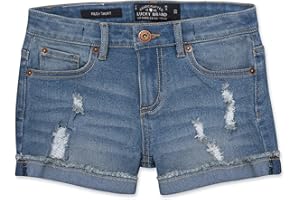 Lucky Brand Girls Cuffed Jean Shorts, Stretch Denim with 5 Pockets, Mid to High Rise Waist