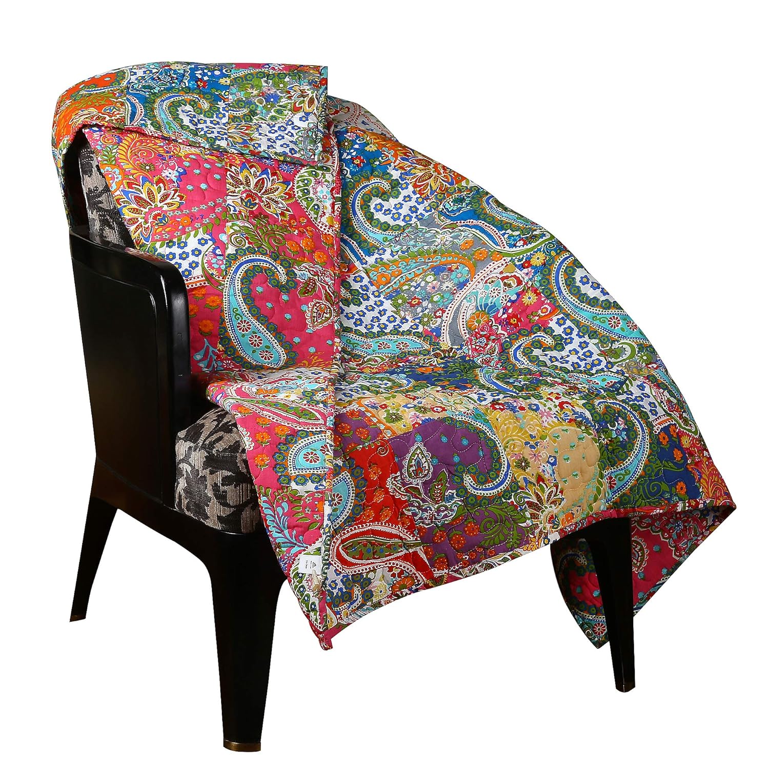 Rajrang Patchwork Decorative Throw Blanket Multi Color Super Soft Warm Indian Vintage Reversible Quilt for Sofa and Couch 50 x 60 Inches