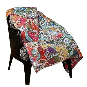 Rajrang Patchwork Decorative Throw Blanket Multi Color Super Soft Warm Indian Vintage Reversible Quilt for Sofa and Couch 50 x 60 Inches