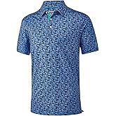 Mens Golf Shirt Moisture Wicking Dry Fit Print Performance Short Sleeve Polo Shirts for Men