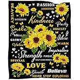 Sunflower Gifts for Women, Valentine's Day Gifts for Her, Sunflower Positive Healing Throw Blanket, Birthday for Women Mom, Soft Flannel Sunflowers Blankets Decorations 50'‘x60’'
