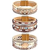 Sanfenly Leather Wrap Bracelets for Women,Boho Wrap Bracelets Leather Cuff Bangle Beads Bracelets Stackable Western Bracelets Jewelry for Women (Gold/Black/Gray/Turquoise)