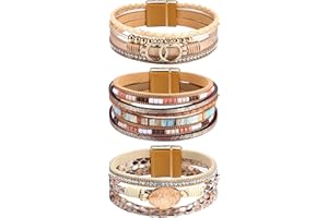 Sanfenly Leather Wrap Bracelets for Women,Boho Wrap Bracelets Leather Cuff Bangle Beads Bracelets Stackable Western Bracelets Jewelry for Women (Gold/Black/Gray/Turquoise)