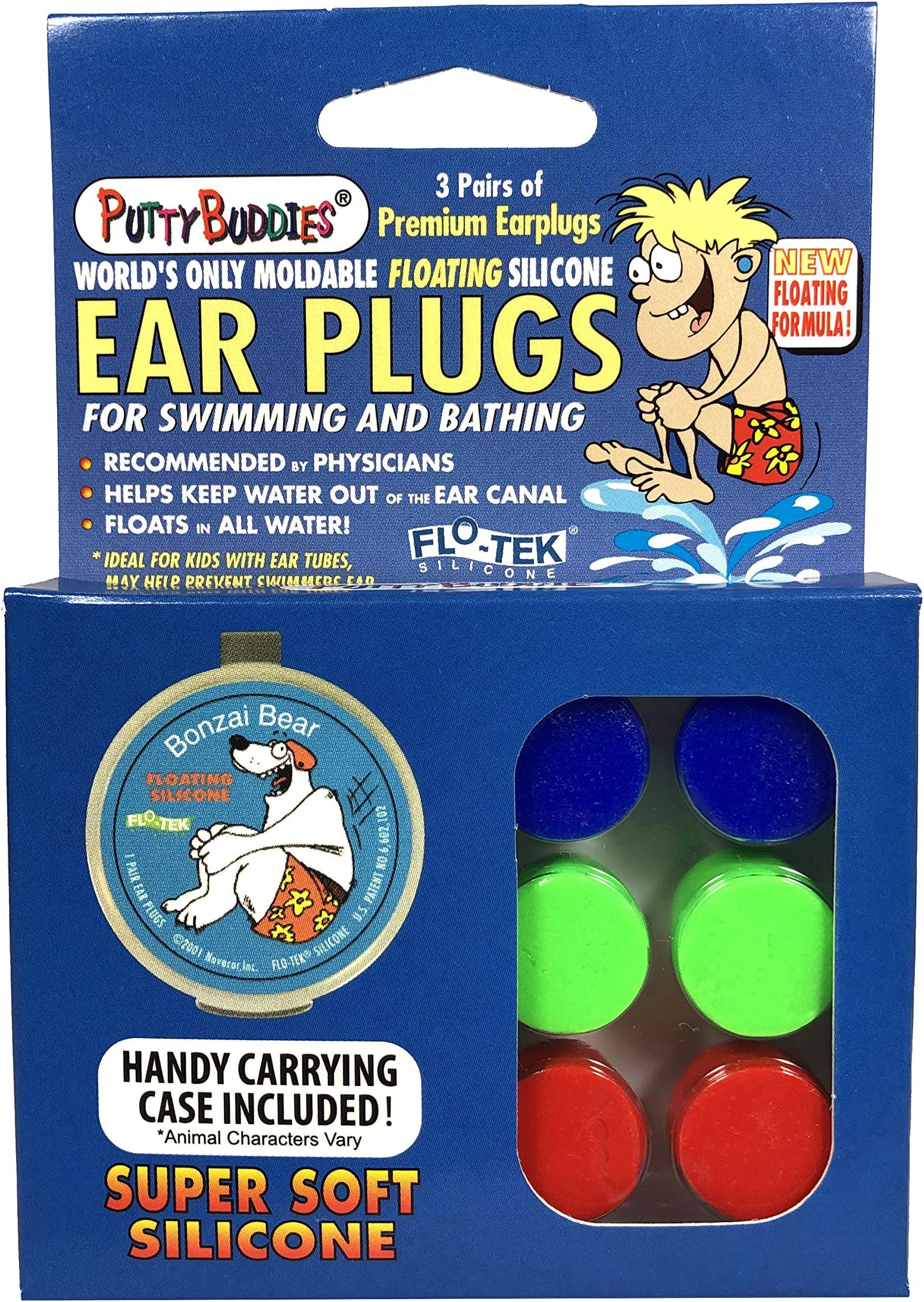 PUTTY BUDDIES Floating Earplugs 3-Pair Pack – Soft Silicone Ear Plugs for Swimming & Bathing – Invented by Physician – Keep Water Out – Premium Swimming Earplugs – Doctor Recommended